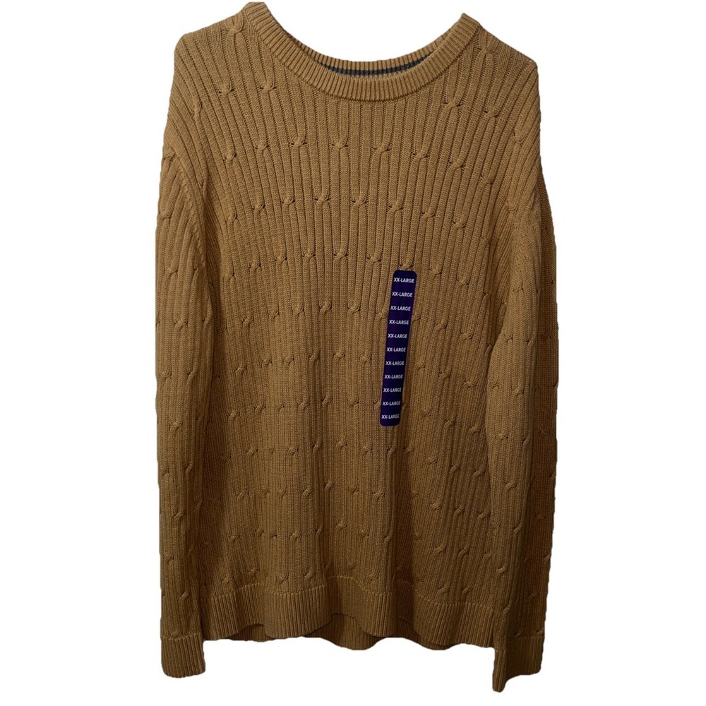 Express‎ Men's Sweater XXL 100% Cotton Pecan Camel Cable Knit Breathable Preppy